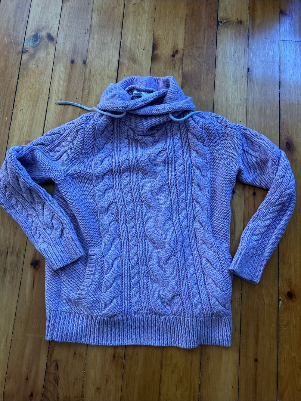 L.L. Bean Cable Knit Funnel Neck Sweater pink medium